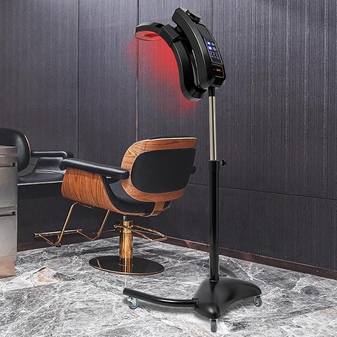 Vertical Hairdressing Heater Adjustable Temp Time Standing Hair Dryer Hair Color Processor Heating Stand with Wheels Vertical Cold Iron Hair Dryer Adjustable Angle(45° 90° 180°)