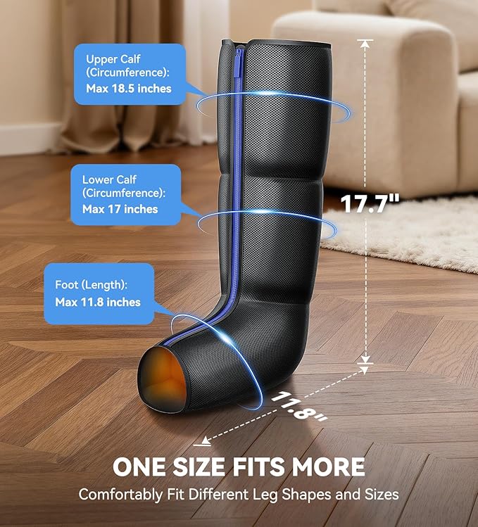Leg Massager with Heat Foot and Calf Air Compression Massager with 6 Modes &amp 9 Intensities 3-Level Heating LED Display Timer Zipper Design Home Relaxation for Tired Feet &amp CalvesPitch-b