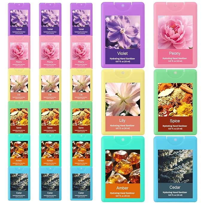 Dansib 24 Pack Hand Sanitizer Spray Bulk Spring Flower Travel Size Hand Sanitizer Mini Pocket Spray Gifts for Mothers Day Coworker Staff Teacher Holiday Favor