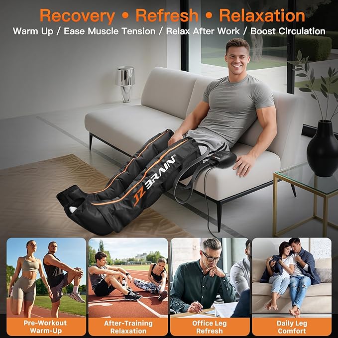 Air Compression Leg Recovery System : Sequential Full Leg Compression Boots for Circulation &amp Fast Recovery - Plug-in &amp Portable Leg Massager for Athletes Gym FSA-HSA Eligible (Large)