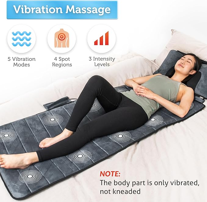 COMFIER Full Body Massage Mat with Movable Neck Pillow 10 Vibrating Motors &amp 4 Heating Pads Back Massage Pad Father's Day Gifts for Dad Men