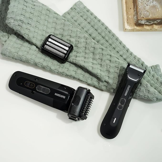 MANSCAPED® The Chairman™ PRO &amp The Lawn Mower® 5.0 Ultra - Men's Face Shaver with Two SkinSafe® Blades Four-Blade Foil &amp Stubble Trimmer &amp Dual-Head Groin &amp Body Hair Trimmer with Toi
