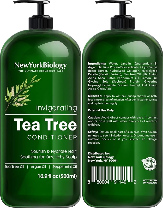 New York Biology Tea Tree Body Wash with Tea Tree Shampoo and Conditioner Set – Helps Itchy Skin Conditions &amp Body Odor - Deep Cleanser – Relief for Dandruff and Itchy Scalp – 16.9 fl. Oz