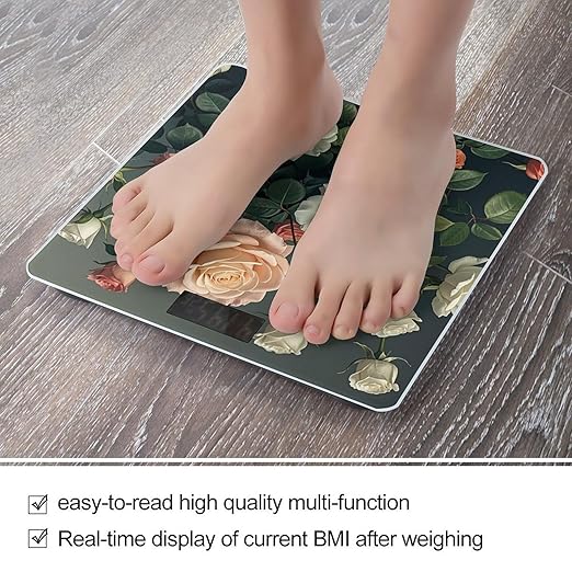 Roses Print Smart Scale for Body Weight Accurate Bathroom Scale with LED Display Digital Weight Scales Weighing Machine High Precision Scales for Bath Home