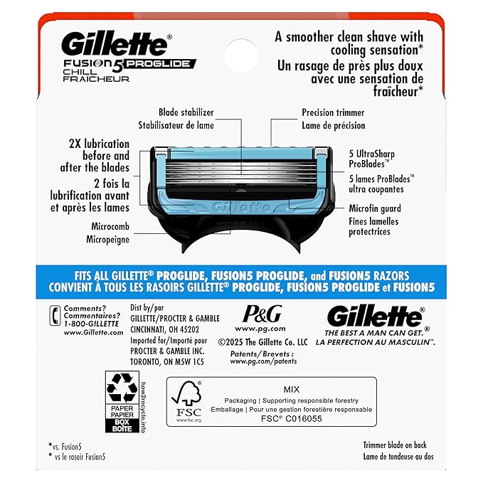 Gillette ProGlide Chill Razor Refills for Men 8 Blade Refills
