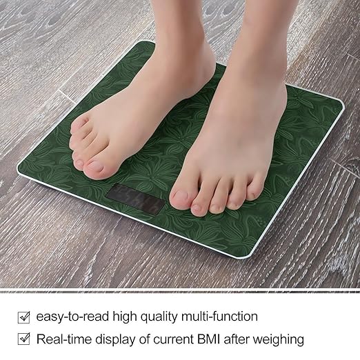 Digital Bathroom Scale for Body Weight Scale with Bright LCD Display High Accuracy Step-On Technology Auto On/Off Hunter Green Floral Petals Pattern Digital Scales 400 Lbs /180kg