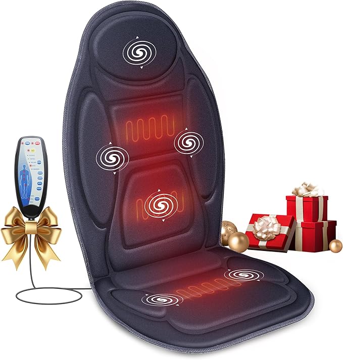 Snailax Vibration Back Massager with Heat Massage Seat Cushion with 6 Vibrating Motors and 2 Heat Levels Massage Chair Pad for Home Office use Gifts for Him Her