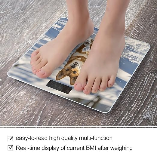 Dog Chasing in The Snow Digital Bathroom Scale for Body Weight Weighing Scale with Backlit LCD Display High Precision Measurements &amp Measures Weight Up to 180kg