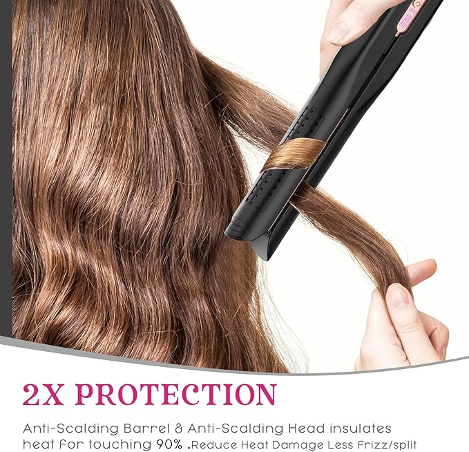 SKIMI Airflow Styler Titanium Flat Iron Hair Straightener Professional Curling Iron with Cooling Air Vents to Lock in Style 5 Temps &amp Dual Voltage Auto Off (Black &amp Blush Gold).