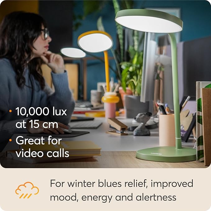 Lumie Task - 10000 Lux Adjustable Bright Light Therapy Desk Lamp for Mood and Energy Boost and Winter Blues Relief Crystal Clear Illumination and Maximum Visual Comfort - Sage Green