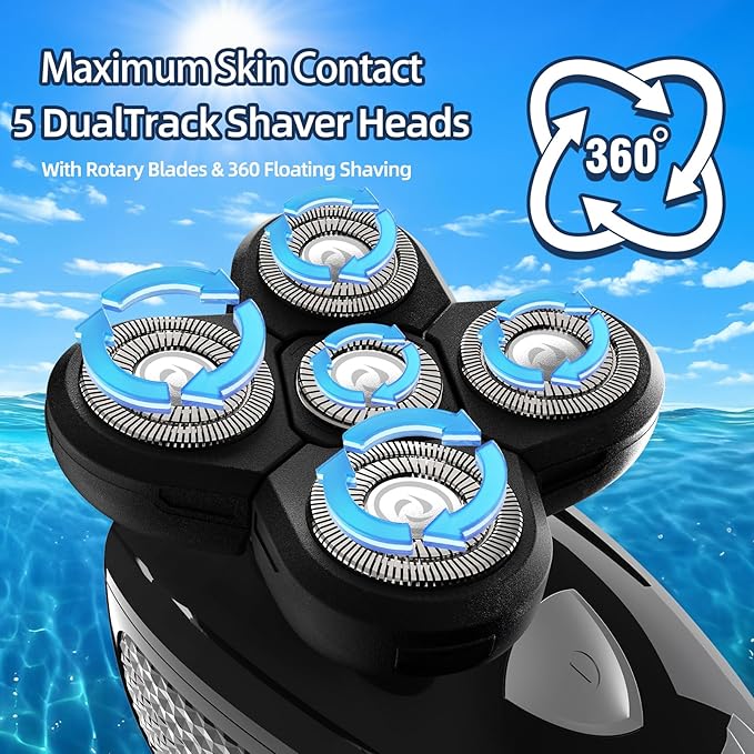Head Shavers for Bald Men Rotary Waterproof Cordless Bald Electric Shavers Dry Wet Shaving for Men (Black)