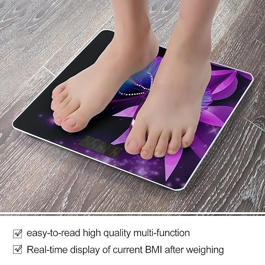 Blue Purple Butterfly Scale for Body Weight Safe Rounded Corners Tempered Glass Digital Bathroom Scale LED Display 400lb Capacity Weight Scales with High Precision Sensors