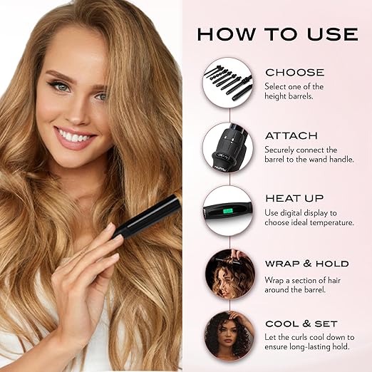 NuMe Octowand 8-in-1 Curling Wand Set Interchangeable Tourmaline Ceramic Barrels 13mm - 32mm Heat-Resistant Glove and Travel Case LCD Digital Display