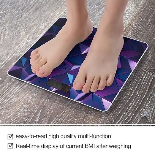 Purple GeometricScale for Body Weight with LCD High Precision Weighing Scales Fashion Sturdy Tempered Glass Weight Scales Easy-to-Read Digital Bathroom Scale for Daily 400lb