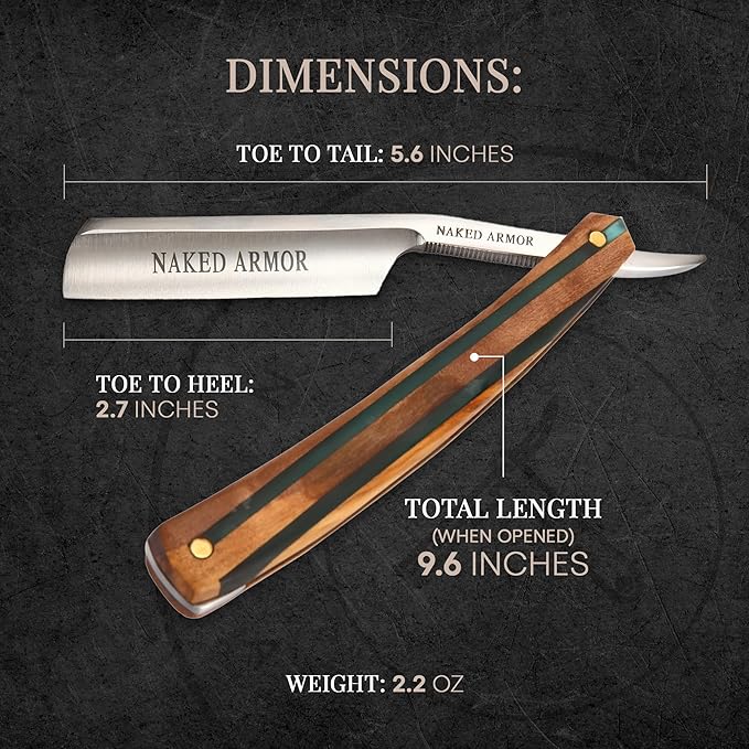 Naked Armor Lac Straight Razor - Shave Ready 7/8 Spike Nose Japanese Steel Straight Razors for Men with Sandalwood Scale Case Included Close Shave
