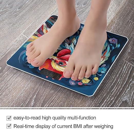 Art Colorful Chicken Bathroom Scale Rounded Smart Scale for Body Weight Automatic Power On/Off Weight Scales Accurate Bathroom Digital Scales for Pet Home Bedroom Kitchen