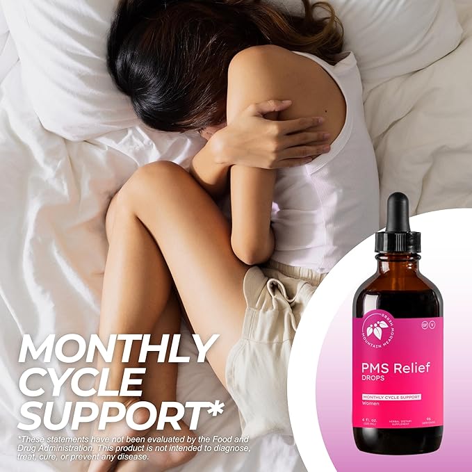 Mountain Meadow Herbs PMS Relief Drops | Liquid Herbal Supplement for Menstrual Period Discomfort | Hormonal Support for PMS Cramps Mood Swings &amp Acne with Chaste Tree Berry (Vitex) &amp Wild Ya