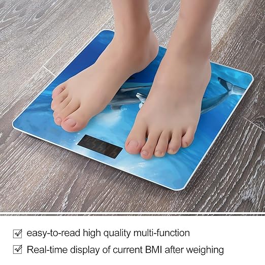 Dolphins in The Ocean Scale for Body Weight High Precision Digital Weight Scales with LCD Display Anti-Slip Sturdy Slim Tempered Glass Bathroom Scale for Home Use