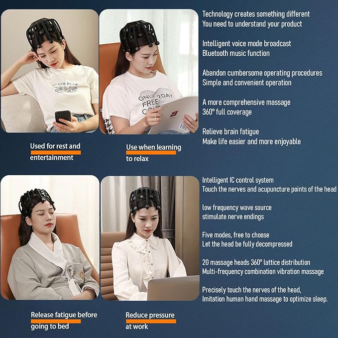Electric Scalp Massager - Octopus Head Massager Stress Relax 20 Claw Multi-Configuration Array Vibrating Nodes 5 Modes Bluetooth Music Hair Scalp Relaxation Fatigue Relief