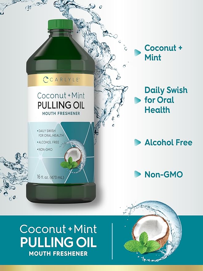 Carlyle Coconut and Mint Pulling Oil | 16 fl oz (Pack of 2) | For Teeth and Gums | Alcohol Free &amp Non-GMO