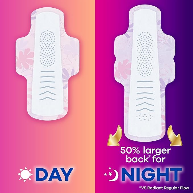 Always Radiant Feminine Pads for Women Flexfoam Pads with Wings Size 5 Extra Heavy Overnight Absorbency Lightly Scented 54 Count (3 Packs of 18)