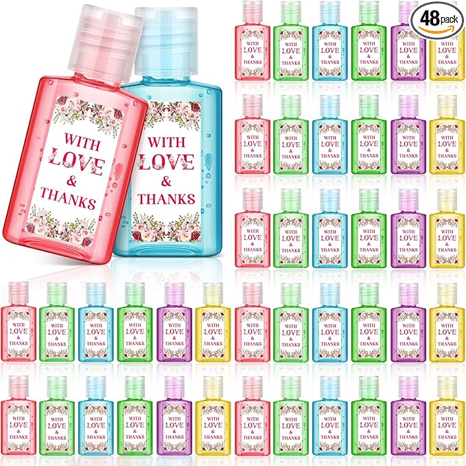 Gejoy 48 Pack Wedding Mini Hand Sanitizer Bulk Bridal Shower Hand Sanitizer for Guests Personalized Travel Size Thank You Gifts for Wedding Bridal Baby Shower Party Favors