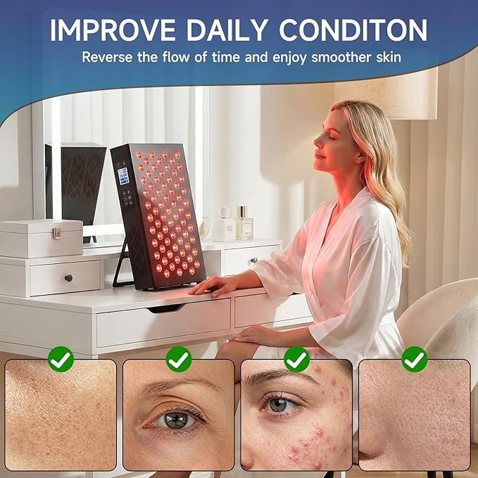 Red Light Therapy Box 5in1 LED with 630-660-810-830-850 Metal Case 3 Modes Red Light Panel with Soft Belt 6 Timing Set - 9 Pulse Modes - 4-Level - Red Light Therapy Panel for Body