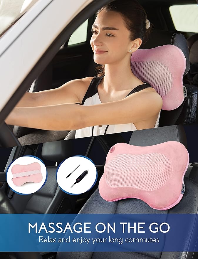 Zyllion Shiatsu Back and Neck Massager with Heat - 3D Electric Kneading Deep Tissue Massage Pillow for Muscle Pain Relief Pink ZMA-13