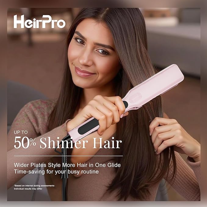 Ceramic Flat Iron Hair Straightener with 3D Floating PlateHair Iron Straightener with 15 Temps for Thick Hair | Ergonomic Silicone Handle | LCD Display | Dual Voltage (Light Pink)