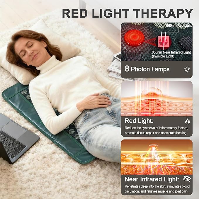UTK Far Infrared Heating Pad for Back with Red Light Therapy 8X Pain Relief for Body Hot to 159℉ FSA-HSA Eligible Auto Shut Off 56 Jades &amp 32 Magnets Stone 26 x 20''