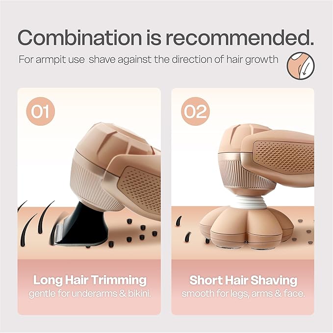 3-in-1 Electric Razor for Women’s Legs &amp Bald Head IPX7 Waterproof Wet/Dry Grooming Kit with 7D Magnetic Blade 120-Min Type-C Rechargeable Razor Ideal Holiday Gift Mocha