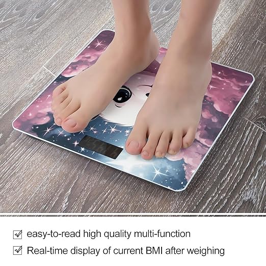 Pink Panda Bathroom Scale Automatic Power On/Off Body Scales LCD Backlight Display Square Digital Scale Rounded Corners Bathroom Scales for Home Bedrooms