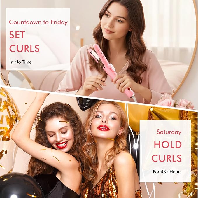 2 in 1 Hair Straightener and Curler Dual Voltage &amp Adjustable Temps 360° Curling Wand - Titanium Flat Iron Hair Straightener for Long-Lasting Curls and Straightener Airflow Styler Curling Iron