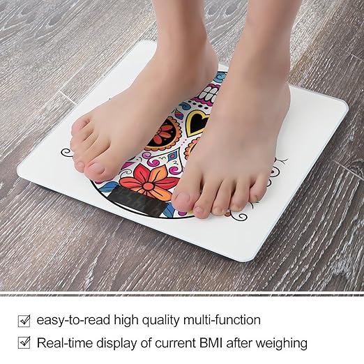 Sugar Skull Bathroom Scale Large LCD Backlight Display Digital Scale Rounded Corners Body Scales Automatic Power On/Off Bathroom Scales for Home Bedrooms