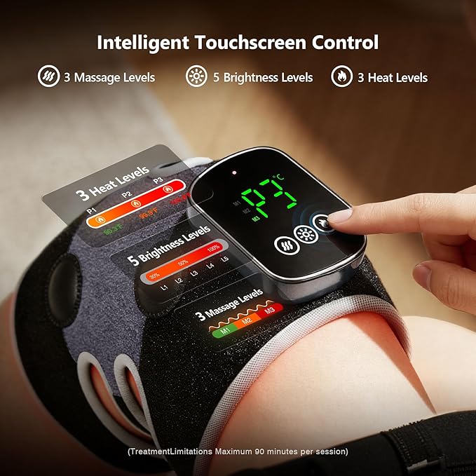 3-in-1 Red Light Therapy Knee Brace with 4 Vibration Massage Areas 5000mAh Rechargeable Heated Knee Massager 660nm&amp850nm Infrared Light Therapy Heated Device for Knee Elbow Shoulder Pain Relief