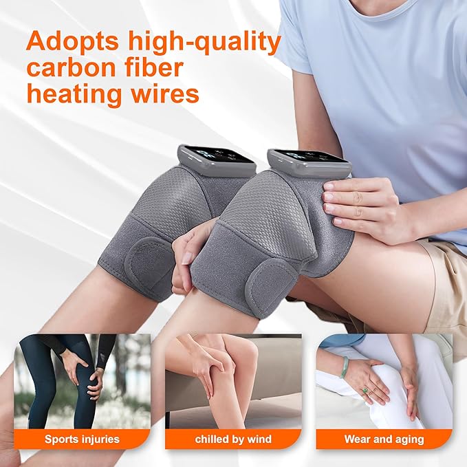 Knee Massager Cordless with Heat for Pain Relief Electric Heated Knee Brace - Knee Heating Pad with 6 Heat Levels &amp 9 Vibration Warm Gifts for Men Women Dad Mom (Grey Pair)