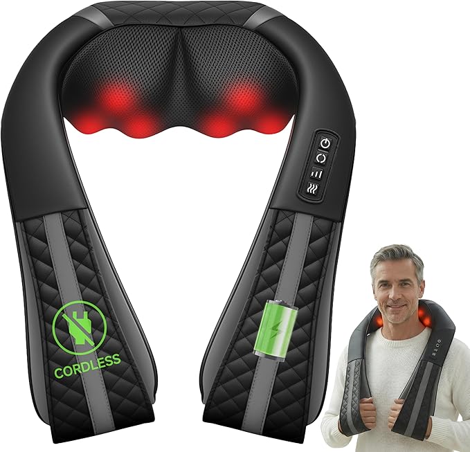 Snailax Cordless Neck Massager with Heat Rechargeable Shiatsu Neck Back Massager for Pain Relief Deep Tissue 4D Knead Shoulder Massager Pillow Gifts/Presents for Mom Dad Black