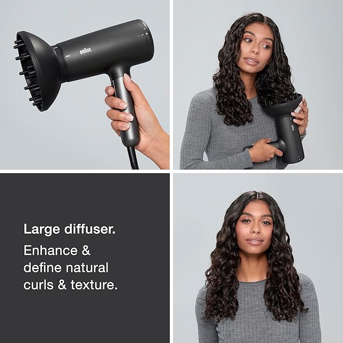 Braun Hair Dryer with Diffuser Blow Dryer with Super-Ionic Technology Reduces Static and Frizz for Smooth Shiny Healthy Looking Hair