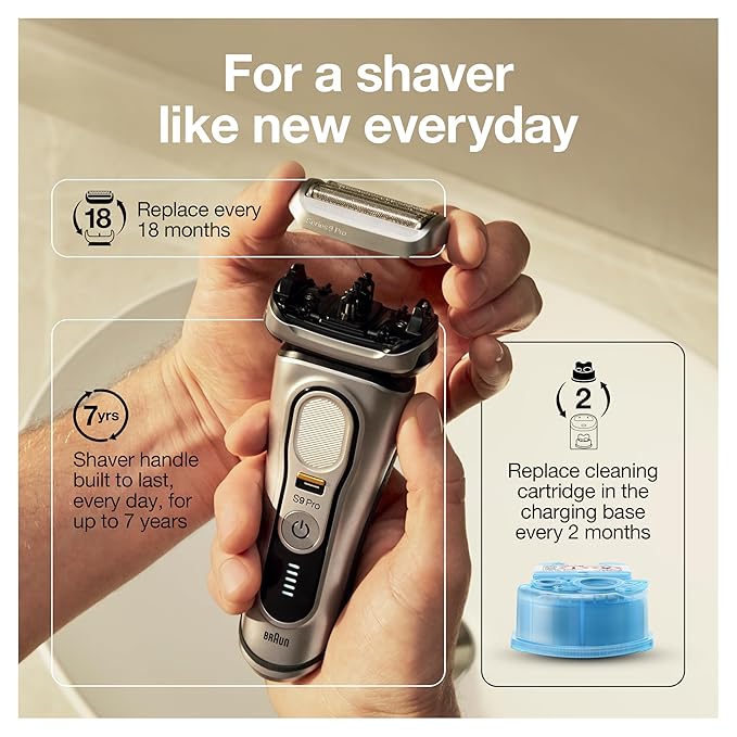 Braun Series 9 Pro 9487cc Electric Razor for Men Wet &amp Dry Rechargeable Electric Shaver with Clean &amp Charge Station and ProCare Attachment Holiday Gifts for Men