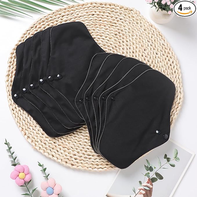 10 pcs Black Color with Black Snaps Reusable Sanitary Pads - Cloth Sanitary Pads | Light Incontinence Pads | Reusable Menstrual Pads (10pcs-M-Black)
