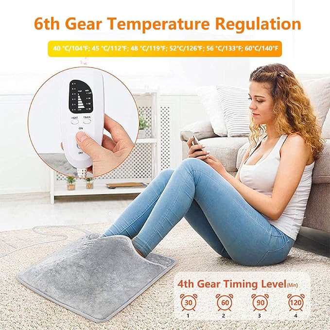 Electric Heating Pads Foot Warmer Heated Cover Feet Hands Legs Back Warmer Body for Men and Women 6 Heat Levels and 4 Timers Home School Office Outdoor Winter (US/EU/UK)