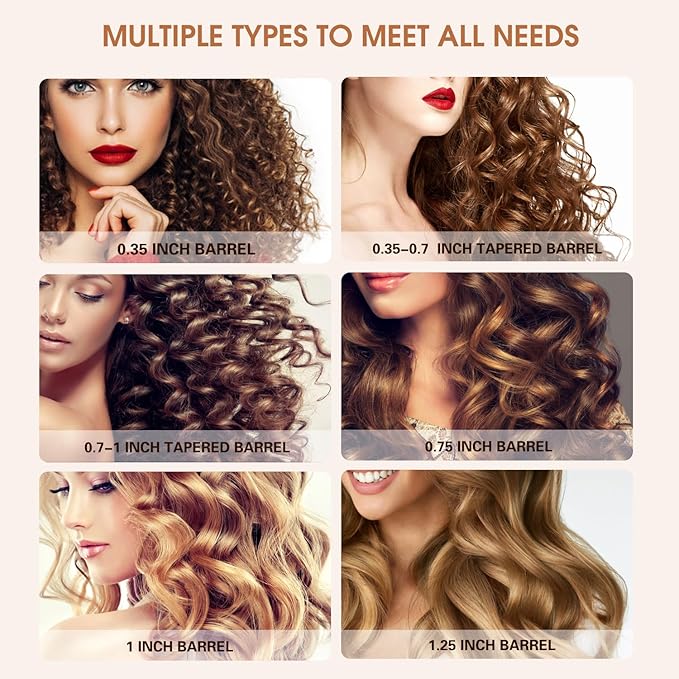 6 in 1 Hair Wand Curling Iron - Janelove 180-450℉ Long-Lasting Ceramic Hair Curlers 0.35 to 1.25 inch Curling Wand Set for All Women 100-220V Hair Waver with LCD- Gold