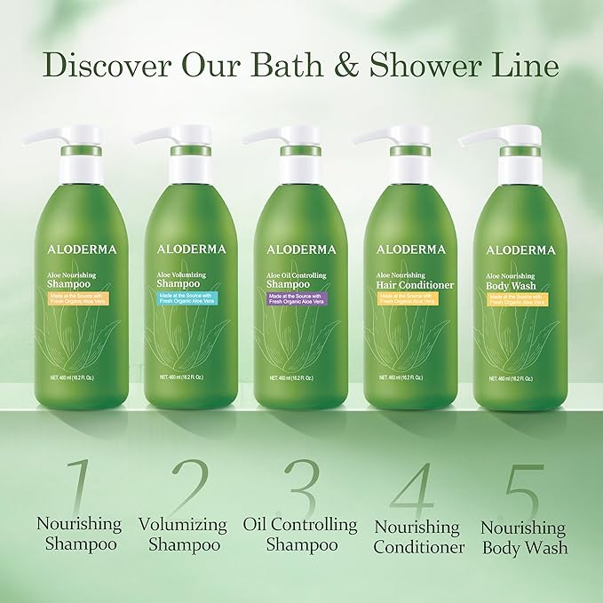 Aloderma Aloe Shower Set 3 pcs - Nourishing Body Wash Volumizing Shampoo Nourishing Cleanser - Hydrating Moisturizing