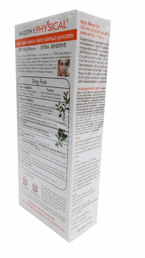 Smooth E Physical White Babyface Uv Expert 100% Non-chemical White Babyface Sunscreen Spf 50+/pa+++. Extra Sensitive White Skin (15 G/Pack).
