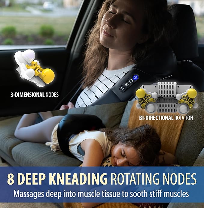 Zyllion Shiatsu Neck and Back Massager with Heat - Cordless Rechargeable 3D Electric Kneading Deep Tissue Massage for Muscle Pain Relief Black ZMA-28RB