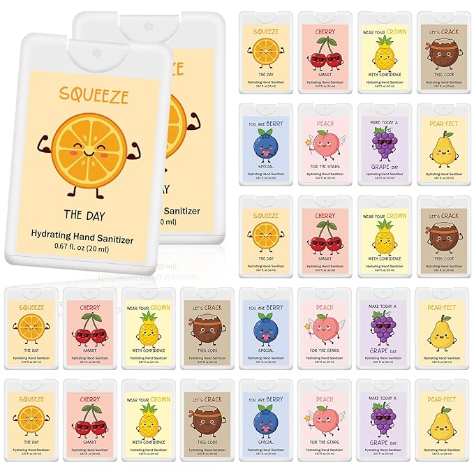 Frienda 24 Pack Funny Pun Hand Sanitizer Spray Bulk Portable Travel Size Mist Hydrating with Scented Essential Oils Mini Positive Gifts for Nurse Week Mother's Day Women Teacher Employee 0.67 Fl oz