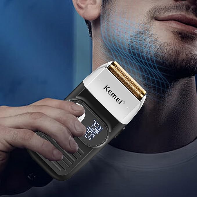 KEMEI 2-in-1 Men's Electric Shaver Cordless Rechargeable Bald Trimmer with LED Display