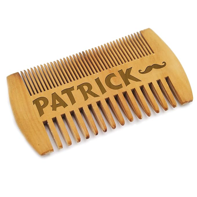 My Personal Memories Custom Engraved Wooden Beard and Mustache Comb - Personalized Grooming Wood Brush Gift with Dual Action Teeth for Men Guys and Him