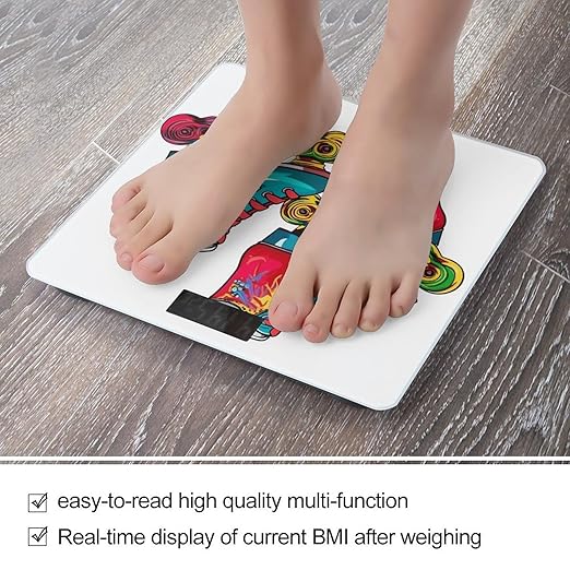 Colorful Roller Skates Weight Scale Digital Electronic Scales Bathroom Scale Larg LCD Backlight Display High Precisio MeasurementsTempered Glass