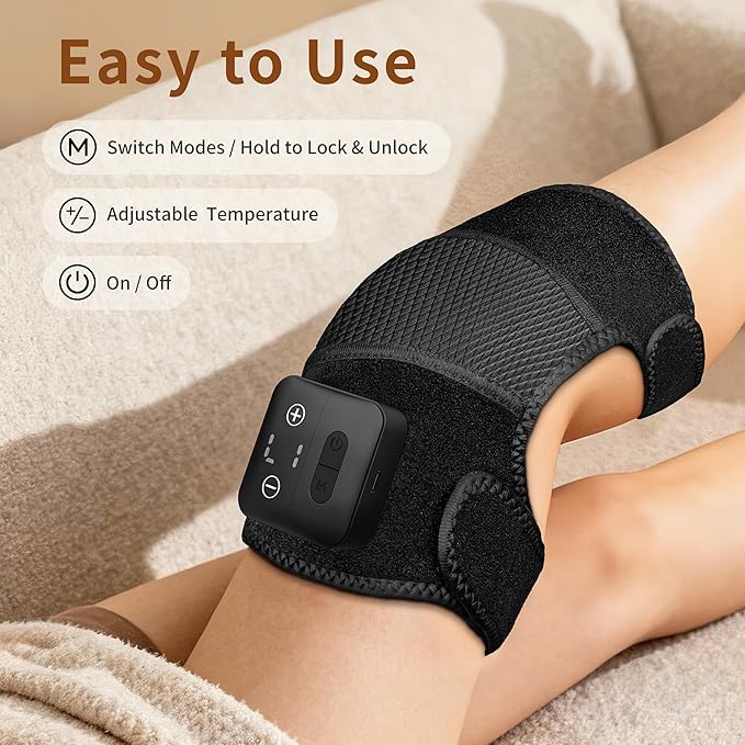 Nekteck Knee Massager with Heat - Cordless Heated Knee Brace with Vibration for Pain Relief Rechargeable Knee Heating Pad with 5 Heat Levels and 3 Massage Mode Ideal Gift for Mom Dad
